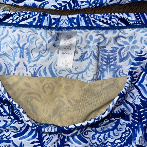 SWIMSUITS FOR ALL One Shoulder Tankini sz 22 Blue Batik Style Ruffle 2pc - Picture 6 of 12
